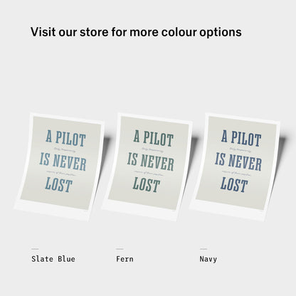 Writing that says visit our store for more colour options, Slate Blue, Fern and navy with the correspondent prints next to each