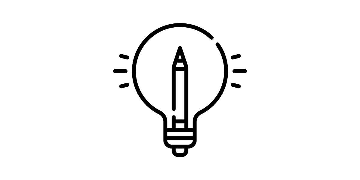 Icon showing a light bulb with a pen inside